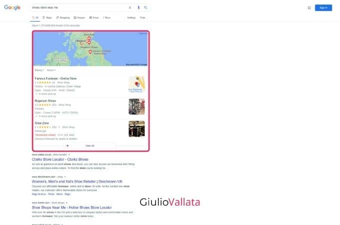 Google local pack near me searches