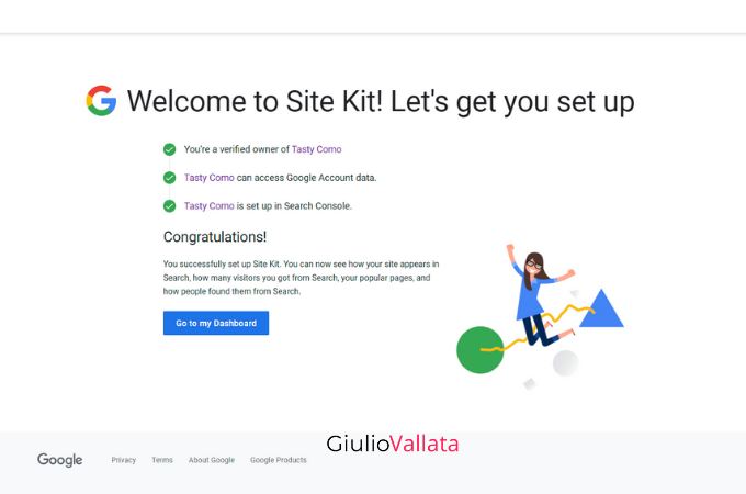 Site Kit by Google plugin setted up on WordPress